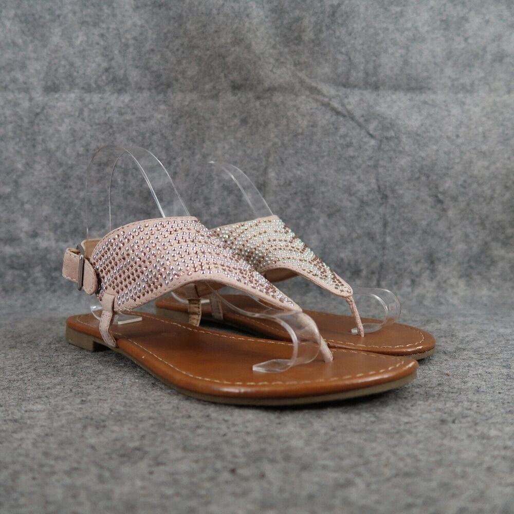 Faded Glory Shoes Womens 7 Sandals Fashion Slingback T Strap Buckle Flats Studs